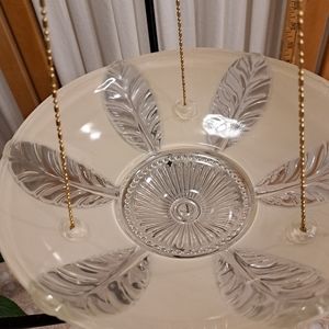 Beautiful antique hanging pressed glass light shade bird bath or feeder, etc.